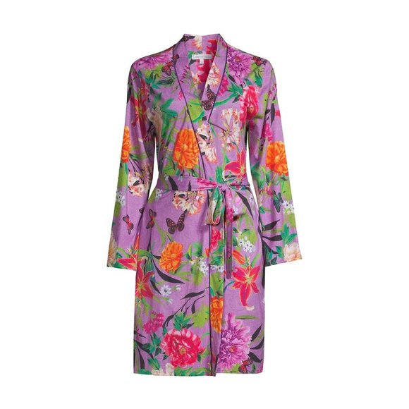 Johnny Was Goza Purple Flowers Sleep Robe Lounge Wear Floral Butterfly Pink NEW - Picture 6 of 8